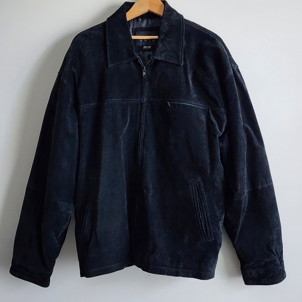 Pelle Cuir Suede Jacket Mens 2XL Black Leather Full Zip Harrington Vintage Biker